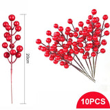 10pcs Artificial Pine Branches Christmas Holly Red Berries Stems for Xmas Tree DIY Wreath Decorations Christmas Home Decoration