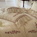 Linen-Cotton Rose Bedding Set New Fall French Country Duvet Cover Set Queen King Size Bed Sheet Set For Bedroom