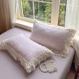 Korean Princess Style Floral Lace Ruffles Bedding Set 100% Cotton Double Yarn Duvet Cover Flat/Fitted Bed Sheet Pillowcases 4Pcs