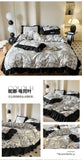 Washed Cotton Bedding Sets With Lace Black Printed Four Piece Set Bedroom Decor Duvet Cover Pillowcase Bedspread Bed Cover Sets