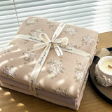 Ins floral print Bedding set knitted cotton Flat sheet set Four pieces duvet cover double layer-yarn 4Pcs lovely Fitted sheet