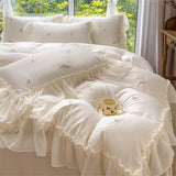 Rose Embroidery Bedding Set Silky Luxury Bedsheets Set Pillowcase Duvet Cover Bedclothes Skin-friendly Bed Linen Home Textiles