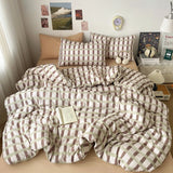 Classic Black White Plaid Bedding Set Soft Seersucker Duvet Cover Set Double-sided Checkered Quilt Cover for Single Double Bed