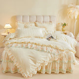 4Pcs Luxury Winter Thickened Soft Velvet Bedding Set Lace Ruffles Duvet Cover Set, Quilted Bedspread, Bed Skirt, Pillowcases