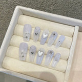 10pcs Detachable Gradient Blue Press on Acrylic Nails Coffin Fake Nails with Heart Designs Handmade High Quality Stick on Nails