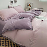 3pcs Solid Color High Quality Duvet Cover Set Luxury Purple Comforter Cover with 2 Pillowcases Triangle Sewn Edge Design Bedding