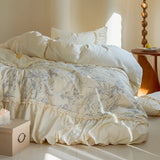 Vintage French Elegant Embroidery Bedding Set 1000TC Egyptian Cotton Brushed Duvet Cover Set Bed Sheets Fitted Sheet Pillowcases
