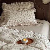 100% Cotton Pastoral Floral Print Ruffles Bow Princess Bedding Set Queen King Duvet Cover Set Bed Sheet/Fitted Sheet Pillowcases