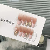 10Pcs Handmade Press on Nails Long Coffin Love Rhinestone Bow Design Fake Nails French Ballerina Wearable Full Cover Nail Tips