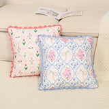 2pcs Floral Print Lace Pillowcase Rural Living Room Sofa Cushion Cover Home Decor Machine Washable Comfortable Soft Breathable