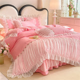 Lace Bedding Set for Girl Ruffle Brushed Soft Microfiber Princess Style Queen Duvet Cover Set Bed Sheet Pillowcases Home Textile