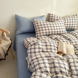 New plaid printing skin-friendly and comfortable double-layer yarn small fresh printing four-piece set, dormitory