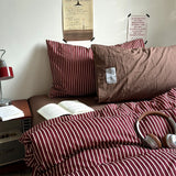 Simple Striped Bedding Set Washable Cotton Dark Gray Quilt Cover With Pillowcases Bed Sheet Set Skin-Friendly Soft Single Twin