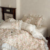 Emboss Flowers Embroidery Bedding Set Luxury Egyptian Cotton Princess Lace Duvet Cover Bed Sheet Pillowcases Home Textile