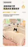 Korean Princess Style With Black Bow Lace Ruffles Pleat Milk Velvet Bedding Set Bedroom Decor Duvet Cover Bed Sheet Pillowcase