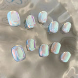 10Pcs Pure Glitter Short Square Handmade Press On Nails Full Cover Cat Eye Design Aurora False Nails Wearable Manicure Nail Tips