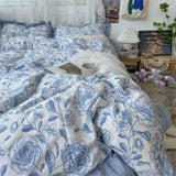 Floral Duvet Cover Set Ins Style Flat Sheet Pillowcases Single Double Size Bedding Kit No Filler Girls Boys Home Decoration