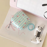 Korea cute blue stripe apple pattern ring pendant soft protection cover case for airpods 1 2 3 4 pro 2 earphone shell lovely