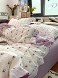 Purple Tulip Small Embroidery Cotton Bedding Set Moonlight Bus Tee-Piece Quilt Cover eet Bedding Pure Cotton 8M Bed Canopy