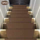 13-Piece Non-Slip Stair Treads for Wooden Steps, 55x20cm Indoor Staircase Carpet Mats, Anti-Skid Floor Step Pads & Rug Grippers