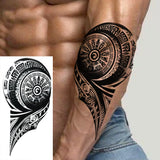 1 Sheet Compass Family Temporary Tattoos For Women Men Adults Flower Tribal Maori Totem Tattoo Sleeve Waterproof Temp Stickers