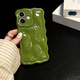 Solid Color Gloss 3D Wave Texture Phone Case for iPhone 16 15 14 13 16 Pro Max Soft Silicone Shockproof Protection Coque Cover