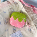 Cute lovely strawberry gloss wireless bluetooth earphone cover case for apple airpods 1 2 3 4 pro pro 2 protector with keychain