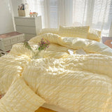 Simple Two-Tone Seersucker Bedding Set Super Soft Skin-Friendly Sheet Kit with Quilt Cover Nordic Solid Breathable Home Textile
