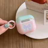 Pink and Green Bow + Ring Earphone Case Suitable for Apple for Airpodspro2 Case/For Airpodspro Case/For Airpods4 Case/For Airpods3 Case/For Airpods2 Case/Fashionable Women's Earphone Case/Simple Earphone Case