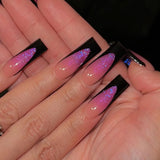 24pcs Medium Ballet False Nails Press on Nail Glitter Powder Simple White Fashion French Fake Nail Detachable Acrylic Nail Tips