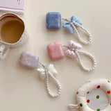 INS Korea Bow Knot Pearl Pendant Chain Earphone Case For Airpods Pro3 1 2 3 4 Cover Soft For Air Pods Pro Pro2nd Fundas