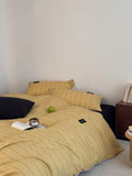 Simple Sle Pure Cotton Bedding Set with Embedded Rope Breathable Striped Four Piece Suite Comfortable All Season Duvet Cover