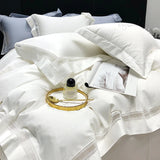 4Pcs Luxury Hollow Lace Wide Edge Solid Color Bedding Set 1000TC Egyptian Cotton Duvet Cover Bed Sheet/Fitted Sheet Pillowcases