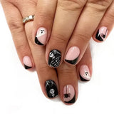 24Pcs/set Black Halloween Press on Nails Pumpkin Ghost Cat Design Short Square Fake Nails Full Cover Acrylic Nail Tips for Women