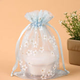 50Pcs/Lot Flower Organza Drawstring Pocket Candy Jewelry Pouches Packaging Gift Bags Birthday For Wedding Party Christmas Favors