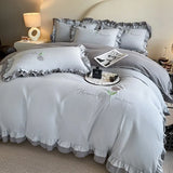 Elegance French Style Bedding Set Duvet Cover Set High Quality  New Lace Princess Embroidery Double Layer Edge King Queen