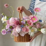 Willow Rattan Bride Flower Basket Picnic Container with Handle Picnic Weaving Basket Hand-Woven Flower Arrangement Basket