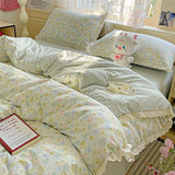 Floral Bedding Set Korean Style Duvet Cover Set Bed Linen Set Flat Sheets Set 2 Pillowcases Single Double Queen Size For Student