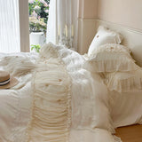 800TC Lyocell Bamboo Fiber Soft Silky Cooling Bedding Set Pink Romantic Lace Ruffles Duvet Cover Flat/Fitted Sheet Pillowcases