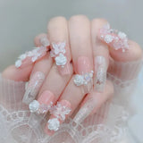 24pcs Floral Coffin Nails Set Press on Nails Cat Eye Fake Nails Butterfly Flower Design False Nails Wearable Manicure Nail Tips