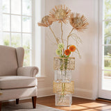 Modern Rattan Floor Lamp Dimmable Standing Floor Lamp Flower LED Night Light for Living Family Bedroom Deco