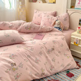 Ikeehome  100% Cotton 4-Piece Duvet Cover Set (1 Duvet Cover 2 Pillowcases 1 sheet), Minimalist Cartoon Design, Ultra-Soft Bedding Set