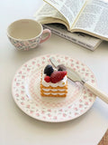 Pink Plaid Floral Ceramic Plate with Lace Edge, Perfect for Western Restaurant Desserts and Salad