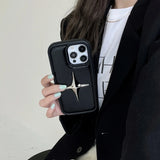 Luxury Metal Star PU Leather Phone Cover Case For iPhone 16 15 14 13 12 11 Pro Max Shockproof Protective Men Women Stylish Cases