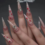 24Pcs Black Y2k Fake Nails with Diamond Halloween Long Almond False Nail Butterfly Design Wearable Oval Press on Nails Tips