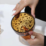 Amber Leopard Print Glass Cups Bowls Set Retro Drinking Glasses Beer Mugs Vintage Salad Dessert Cereal Bowl Creative  Glassware
