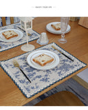 French Pastoral Cloth Placemat Waterproof Modern Simple Table Mat Coffee Table Plate Pad Blue Floral Cotton Fabric Home Decor