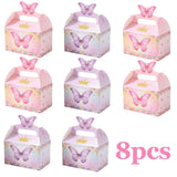 8Pcs 3D Butterfly Crown Party Favor Boxes Pink Purple Gable Candy Box for Girls Princess Birthday Baby Shower Gift Packaging