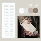 24Pcs Short Square Coffin White Border False Nails with Glue French Glitter Wearable Ballerina Design Nails Press on Nail Tips