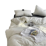Home Bedding Set Retro Stripe Dot Pattern Duvet Cover Brushed Microfiber Pillowcase Flat Sheet Bedlinens For Winter Autumn Queen